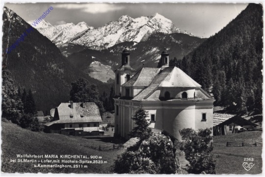 Lofer, Wallfahrtsort Maria Kirchental bei St Martin-Lofer mit Hocheis-Spitze