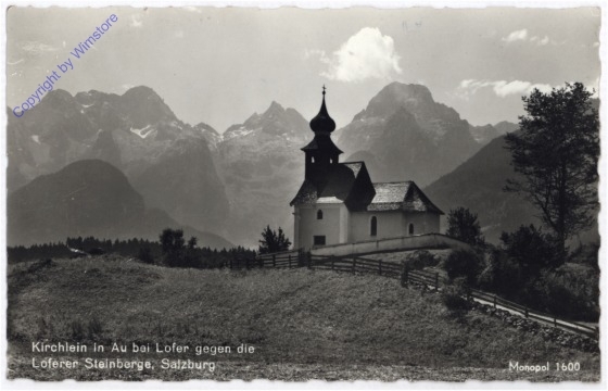 Lofer, Kirchlein in Au bei Lofer gegen die Loferer Steinberge
