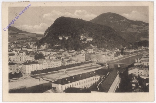 Salzburg, vom elektr. Aufzug mit Gaisberg und Kapuzinerberg