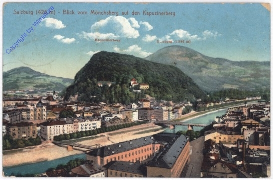 Salzburg, Blick vom Mönchsberg auf den Kapuzinerberg
