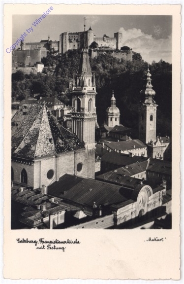 Salzburg, Franziskanerkirche, mit Festung