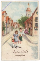 Kinder am Weg mit Blumen