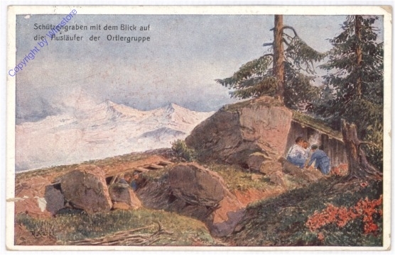 ak198875 Schützengraben mit dem Blick auf die Ausläufer der Ortlergruppe