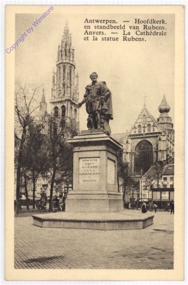 ak199242 Antwerpen, Hoofdkerk en standbeeld van Rubens