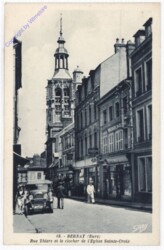 Bernay, Rue Thiers et le clocher de l'Eglise Sainte-Croix