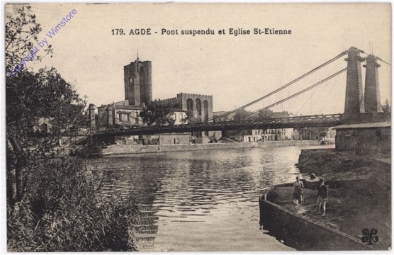 Agde, Pont suspendu et Eglise St-Etienne