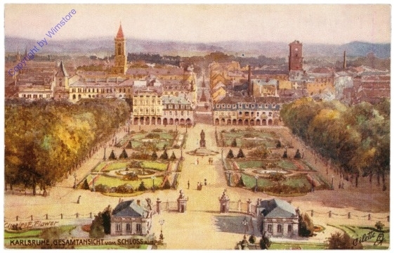 ak200410 Karlsruhe, Gesamtansicht vom Schloss aus