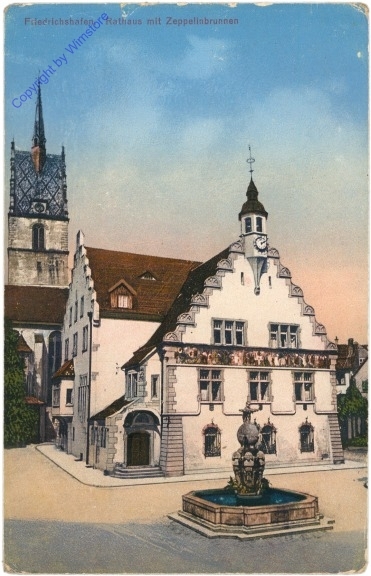 Friedrichshafen, Rathaus mit Zeppelinbrunnen