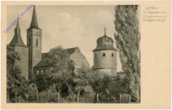 Bruchsal, Ipfosau, Stadtgraben mit Burgturm und Stadtpfarrkirche