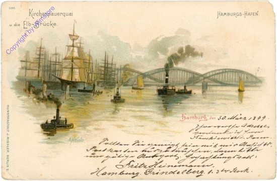 Hamburg, Kirchenpauerquai u. die Elb-Brücke