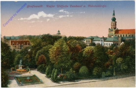 ak201038 Greifswald, Kaiser Wilhelm Denkmal u. Nikolaikirche