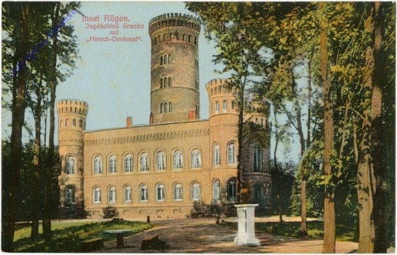 ak201075 Granitz, Insel Rügen, Schloss mit Hirsch-Denkmal