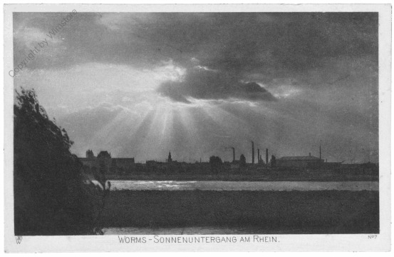 ak201444 Worms, Sonnenuntergang am Rhein