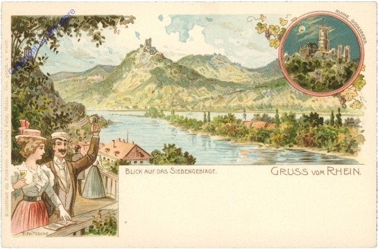 ak201490 Siebengebirge, Blick auf das Siebengebirge, Gruss vom Rhein