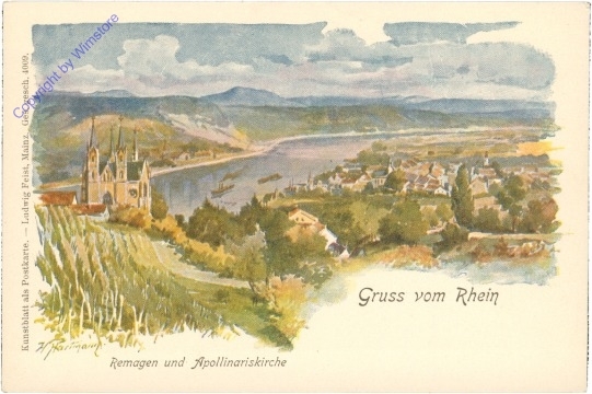 ak201492 Remagen, und Apollinariskirche, Gruss vom Rhein