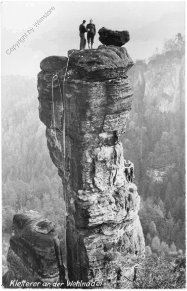 Sächs. Schweiz, Kletterer an der Wehlnadel
