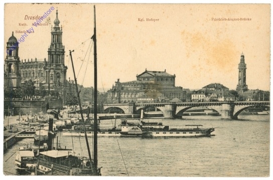 Dresden, Kath. Hofkirche, Ständehaus, Kgl. Hofoper, Friedrich-August-Brücke