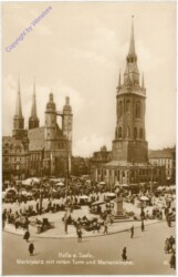 Halle, Marktplatz mit rotem Turm und Marienkirche