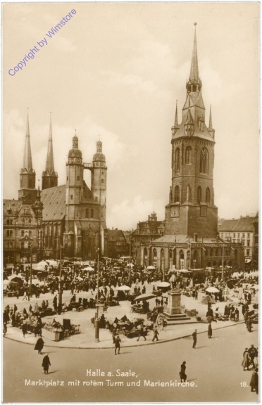 ak201769 Halle, Marktplatz mit rotem Turm und Marienkirche