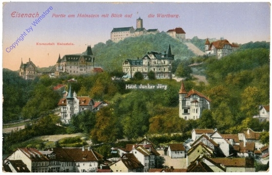 Eisenach, Partie am Hainstein mit Blick auf die Wartburg