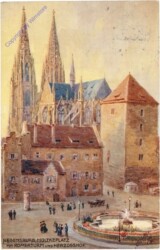 Regensburg, Moltkeplatz mit Römerturm und Herzogshof