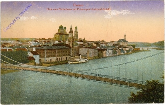 Passau, Blick von Niederhaus mit Prinzregent-Luitpold-Brücke
