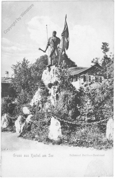 Kochel am See, Gruss aus, Schmied Balthes-Denkmal