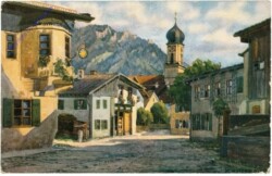 Oberammergau, Straßenpartie am Gasthof zum Stein mit dem Laber