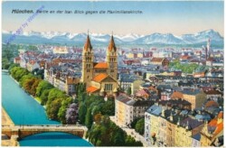 München, Partie an der Isar, Blick gegen die Maximilianskirche