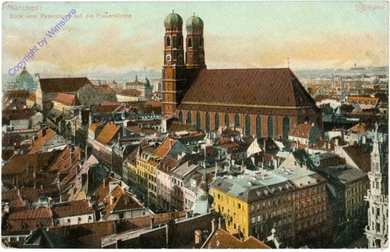 München, Blick vom Petersturm auf die Frauenkirche