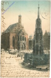Nürnberg, Schöner Brunnen mit Frauenkirche