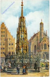 Nürnberg, Schöner Brunnen mit Frauenkirche