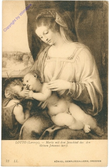 Lotto, Lorenzo: Maria mit dem Jesukind das den kleinen Johannes herzt