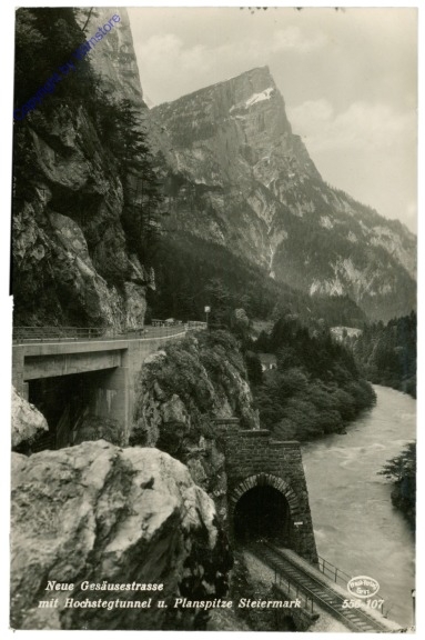 Gesäuse, Neue Gesäusestrasse mit Hochstegtunnel u. Planspitze