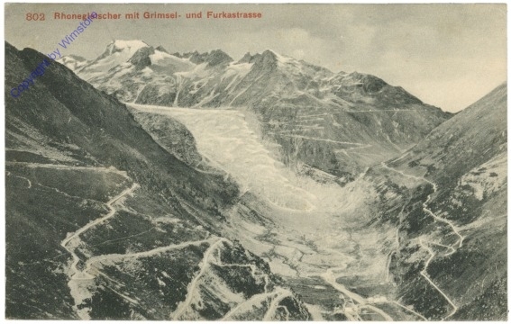 ak203986 Rhonegletscher, mit Grimsel- und Furkastrasse