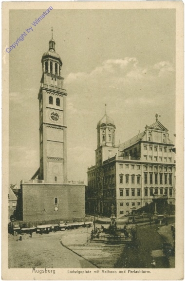 Augsburg, Ludwigsplatz mit Rathaus und Perlachturm