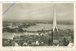 Hamburg, Binnen und Aussenalster mit Petrikirche