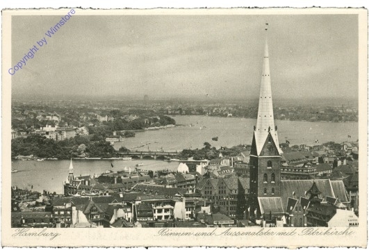 Hamburg, Binnen und Aussenalster mit Petrikirche