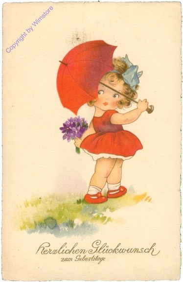ak204497 Mädchen mit Schirm, Geburtstag