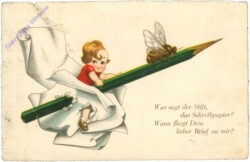 Kind mit Stift und Biene, Vers