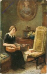 Dame stimmt die Gitarre
