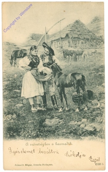 Pärchen in Tracht mit Fohlen