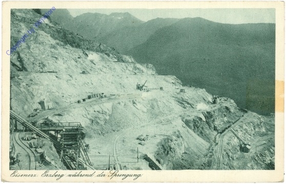 Eisenerz, Erzberg während der Sprengung