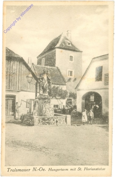 Traismauer, Hungerturm mit St. Florianstatue