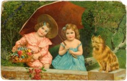 Zwei Mädchen mit Hund