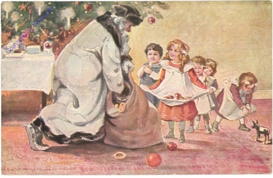 Weihnachtsmann verteilt Geschenke