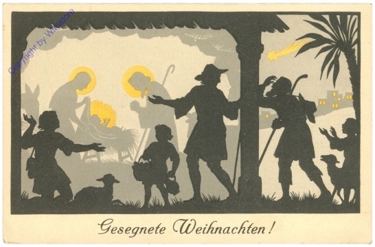 Krippenszene im Scherenschnitt