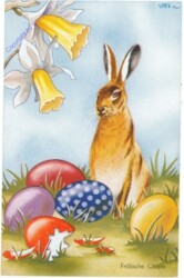 ak210000 Hase mit Ostereiern