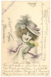 Dame mit Hut und gelben Rosen