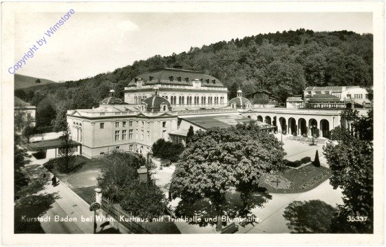 Baden, Kurhaus mit Trinkhalle und Blumenuhr